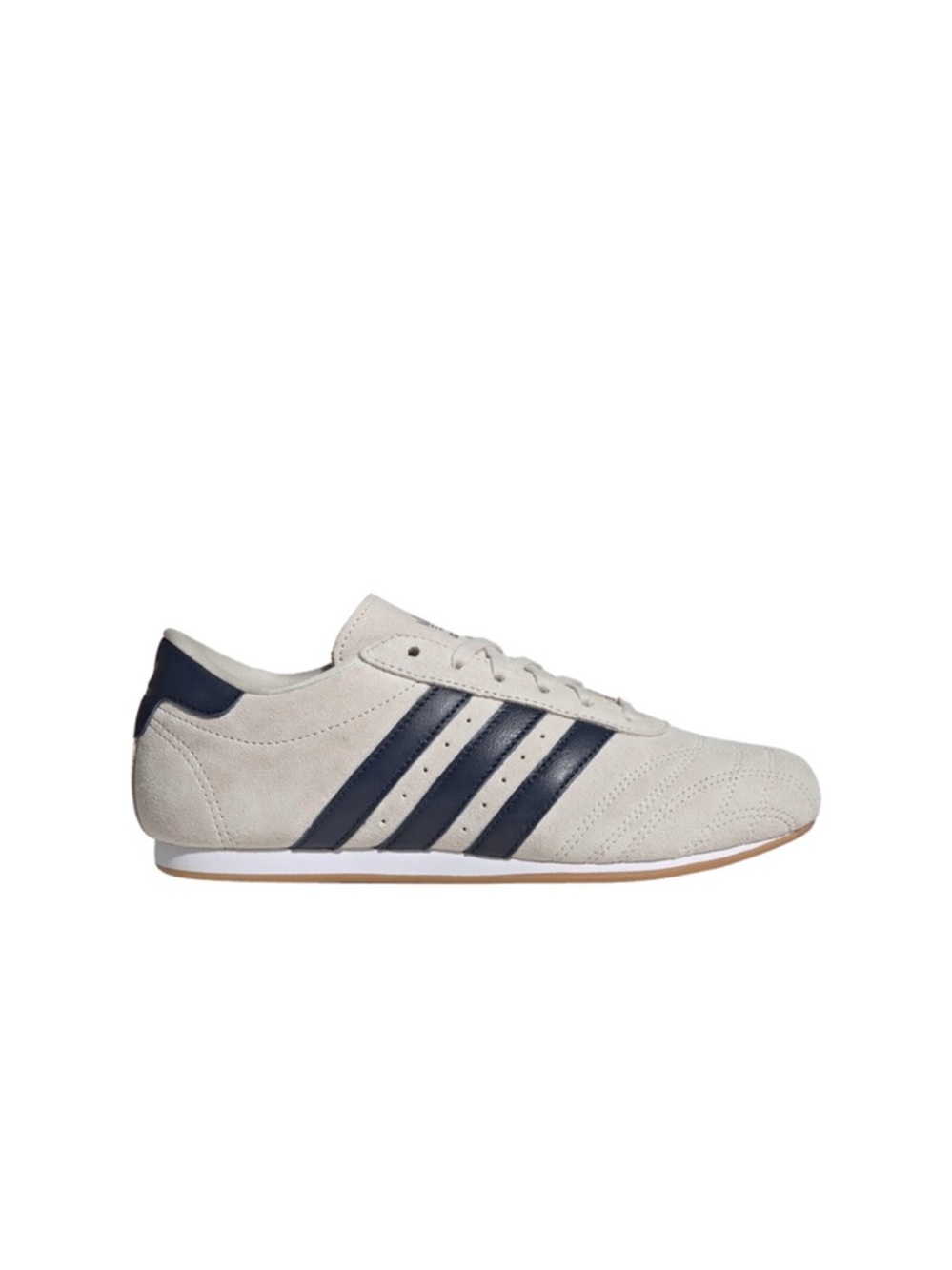 Women's Suede Low-Profile Sneaker in Off-White with Navy Stripes